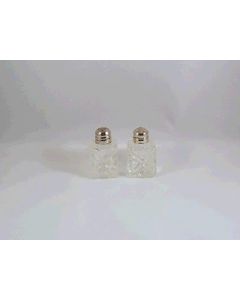 Clear Etch Glass Salt and Pepper Set Silver Cap