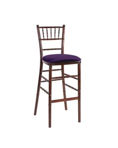 Fruitwood Chiavari Bar Stool with Deep Purple Velvet