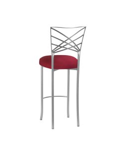 Silver Chameleon Bar Stool with Cranberry Stretch Knit Cushion