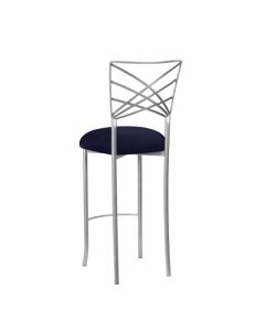 Silver Chameleon Bar Stool with Navy Stretch Knit Cushion