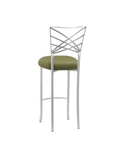Silver Chameleon Bar Stool with Olive Velvet Cushion
