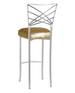 Silver Chameleon Bar Stool with Champagne Dupioni Cushion