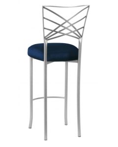 Silver Chameleon Bar Stool with Navy Suede Cushion