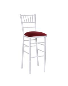 White Chiavari Bar Stool with Cranberry Stretch Knit 
