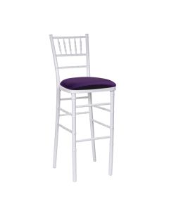 White Chiavari Bar Stool with Deep Purple Velvet