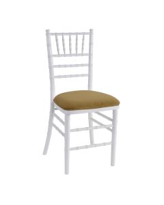 White Chiavari Chair with Camel Suede