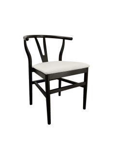 Wishbone Black Chair with White Fabric Seat