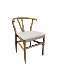 Wishbone Natural Chair with White Fabric Seat