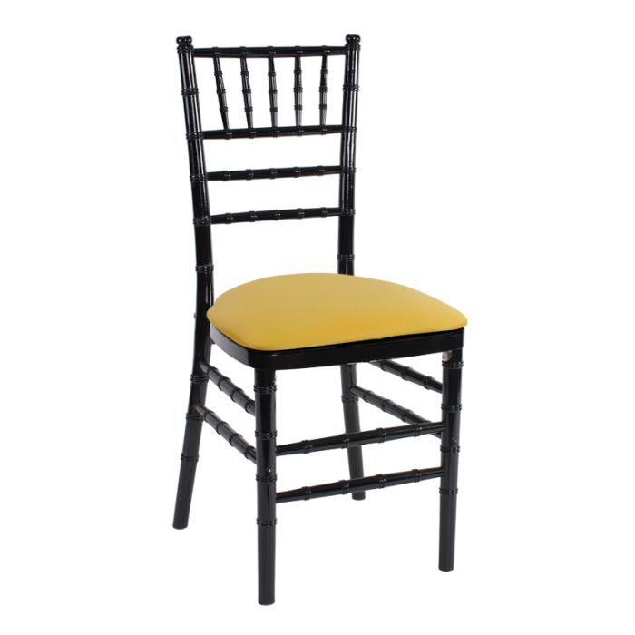 Rent the Black Chiavari Chair with Gold Stretch Knit CORT Party Rental