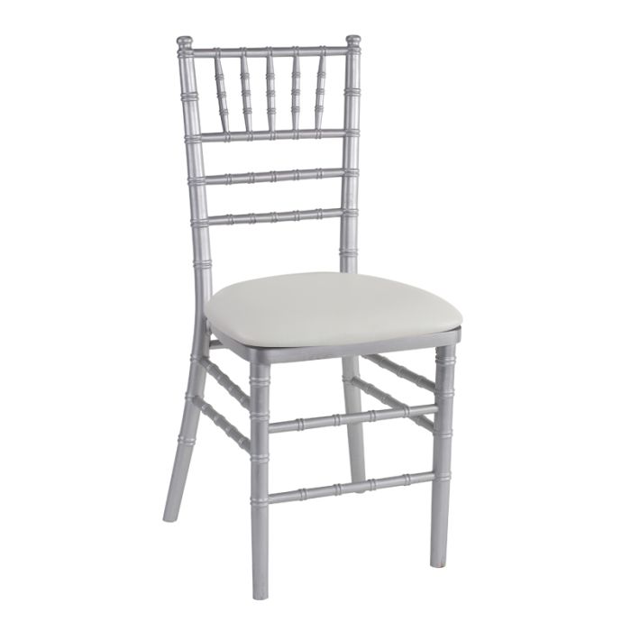 Rent the Silver Chiavari Chair White Cushion Standard CORT Party