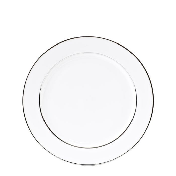 Rent the White with Silver Rim Dinner Plate 10.5 CORT Party Rental