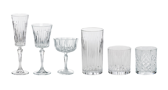 Glassware : CRYSTAL GLASSWARE  Après Event Décor and Tent Rental